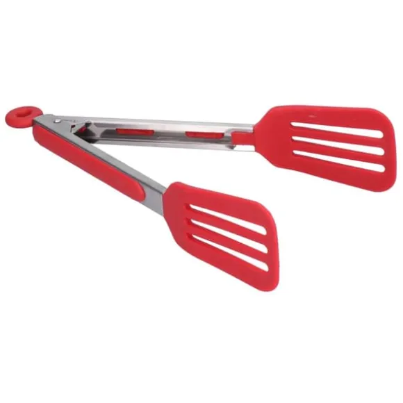 Rostfritt Stål Silikon Steakklämma Hopfällbar Grill Baktång för BBQ Kök 9po Rouge
