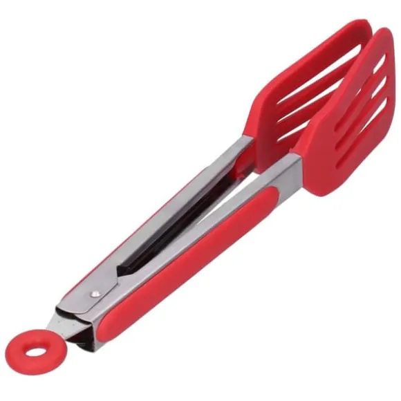 Rostfritt Stål Silikon Steakklämma Hopfällbar Grill Baktång för BBQ Kök 9po Rouge