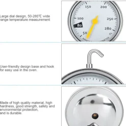 Rostfritt Stål Stor Ugnstermometer med Krok Kök Matlagning Mätverktyg 50-280 ℃
