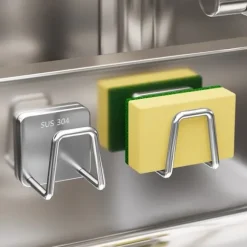 Rostfritt Stål Svamphållare - Borstad Finish, Självhäftande för Köksbänk