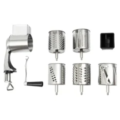 Rotary Grater, Rostfritt Stål, 5 Utbytbara Blad,Silver