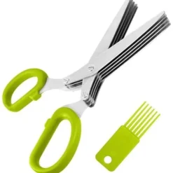 Örtsax i rostfritt stål, kökssax för flera ändamål med 5 blad och rengöringsborste för hemmet, La[853]