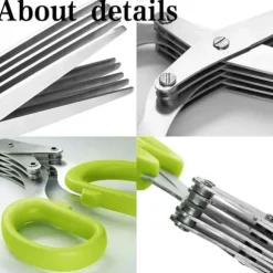 Örtsax i rostfritt stål, kökssax för flera ändamål med 5 blad och rengöringsborste för hemmet, La[853]