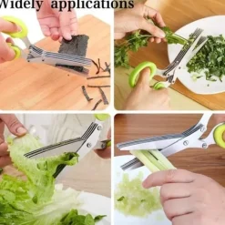 Örtsax i rostfritt stål, kökssax för flera ändamål med 5 blad och rengöringsborste för hemmet, La[853]