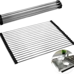 Rullbar Diskho, Rullande Ställ för Torkning, Rullbar, Rullning, Fällbar, Torkgaller, 47 x 33 cm, Svart