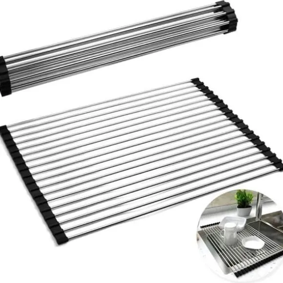 Rullbar Diskho, Rullande Ställ för Torkning, Rullbar, Rullning, Fällbar, Torkgaller, 47 x 33 cm, Svart