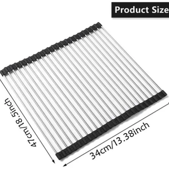 Rullbar Diskho, Rullande Ställ för Torkning, Rullbar, Rullning, Fällbar, Torkgaller, 47 x 33 cm, Svart