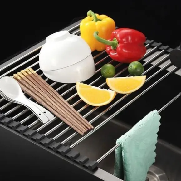 Rullbar Diskho, Rullande Ställ för Torkning, Rullbar, Rullning, Fällbar, Torkgaller, 47 x 33 cm, Svart
