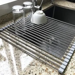 Rullbart Diskställ i Rostfritt Stål - Hopvikbart 45 x 23 cm