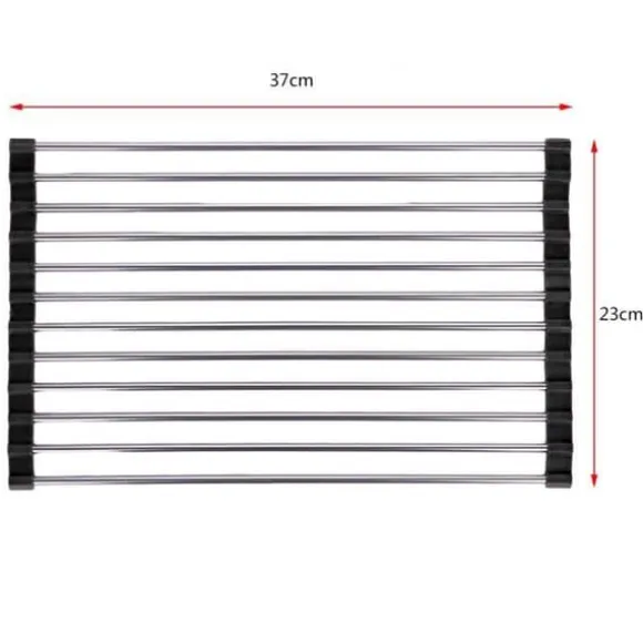 Rullestämpel med uppåtriktad platt rostfri stång, torkställning för köksredskap - Liten svart