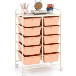 Rullvagn för förvarcmg, 10-lådor, 26x14,5x34cm, Persika