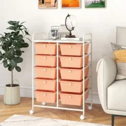 Rullvagn för förvarcmg, 10-lådor, 26x14,5x34cm, Persika