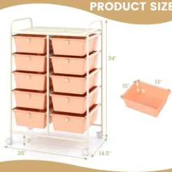 Rullvagn för förvarcmg, 10-lådor, 26x14,5x34cm, Persika