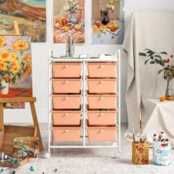 Rullvagn för förvarcmg, 10-lådor, 26x14,5x34cm, Persika