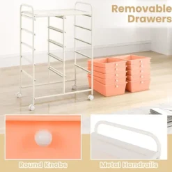 Rullvagn för förvarcmg, 10-lådor, 26x14,5x34cm, Persika