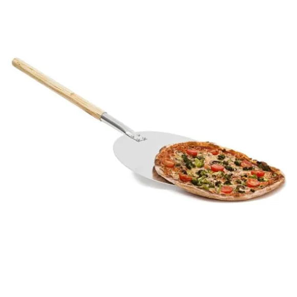 Rund tårta pizzaskyffel Ø 30,5 cm metall med trähandtag 79 cm lång Köksbricka