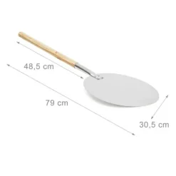 Rund tårta pizzaskyffel Ø 30,5 cm metall med trähandtag 79 cm lång Köksbricka