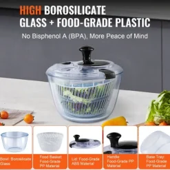 Salladsslunga, Enhandsgrepp, Stor kapacitet, Hållbar glasbowl