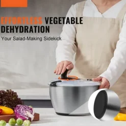 Salladssnurra i rostfritt stål, 4,75 Qt, enhandspress, grönsaks- och salladsrengöring, BPA-fri.