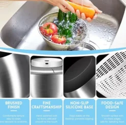 Salladstork, 4,5L salladstork i rostfritt stål med automatisk rotation, halkfri botten och USB-laddning, frukt-/grönsakstork med lock, stor salladsto | CDON