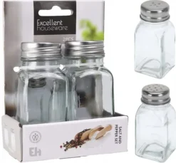 Salt- och pepparkar, en uppsättning genomskinliga kryddburkar av glas