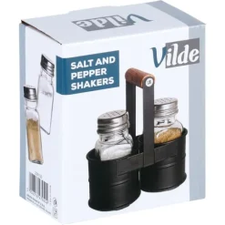 Salt- och pepparkar med stativ, 3 stycken.