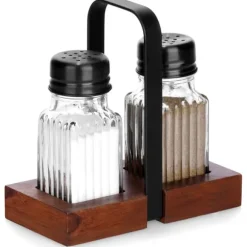 Salt- och pepparkar med stativ, 3 stycken.