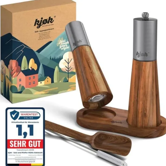 Salt- och pepparkvarnset i premium rostfritt stål och akacieträ - Elegant set