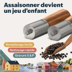 Salt- och pepparkvarnset i premium rostfritt stål och akacieträ - Elegant set