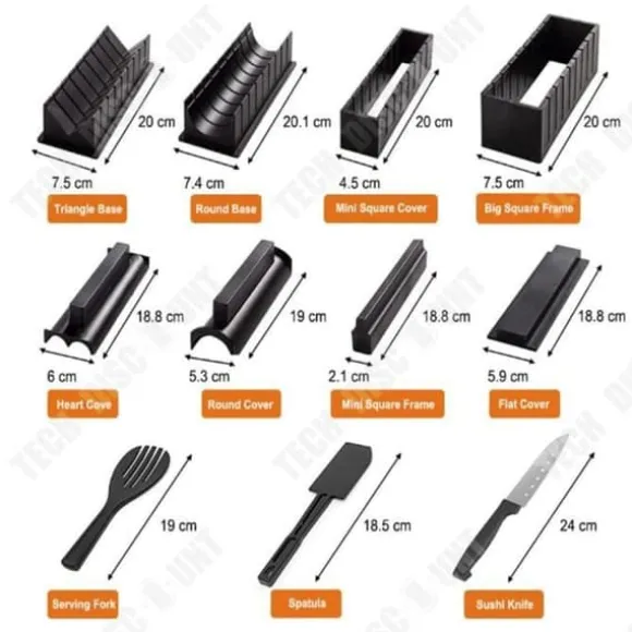 Satsverktyg för sushi - TD® - 10 delar - Material ABS + PP - Lätt att använda - Varierade former