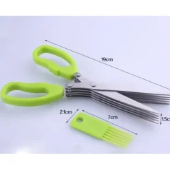 Sax, örtsax med 5 blad, kökssax för flera ändamål Örtsax, blad i rostfritt stål, med rengöringskam