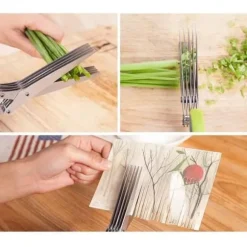 Sax, örtsax med 5 blad, kökssax för flera ändamål Örtsax, blad i rostfritt stål, med rengöringskam