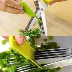 Sax, örtsax med 5 blad, kökssax för flera ändamål Örtsax, blad i rostfritt stål, med rengöringskam