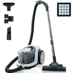 Säckarfria släpvagnsdammsugare VacniQ, lättvikt för mattor och hårda golv, retraherbar sladd, 899 W