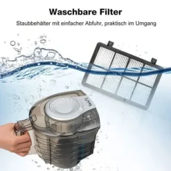 Säckarfria släpvagnsdammsugare VacniQ, lättvikt för mattor och hårda golv, retraherbar sladd, 899 W