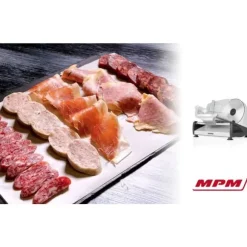 Semi-professionell köttskärare i rostfritt stål, skärskiva 19 cm MPM MKR-04M 150W Silver 00699
