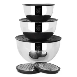 Serenk Ensemble av blandningsskålar med lock och rivjärn, Rostfritt stål 9 delar, skålar i olika storlekar med 2 rivjärn