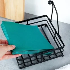 Servetthållare i svart metall MISTY 18x18 cm