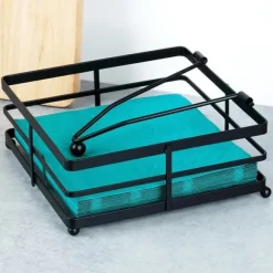 Servetthållare i svart metall MISTY 18x18 cm