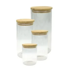 Set med 4 förvaringsbehållare i glas - FACKELMANN - Naturfärgad - Bambulock