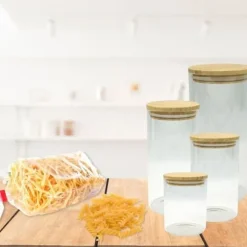 Set med 4 förvaringsbehållare i glas - FACKELMANN - Naturfärgad - Bambulock