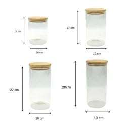 Set med 4 förvaringsbehållare i glas - FACKELMANN - Naturfärgad - Bambulock