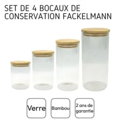 Set med 4 förvaringsbehållare i glas - FACKELMANN - Naturfärgad - Bambulock