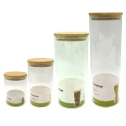 Set med 4 förvaringsbehållare i glas - FACKELMANN - Naturfärgad - Bambulock