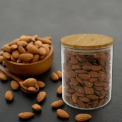 Set med 4 förvaringsbehållare i glas - FACKELMANN - Naturfärgad - Bambulock