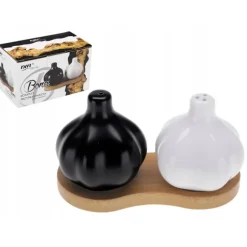 Set med 2 kryddburkar i porslin med bambubotten BONA vit svart