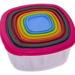 Set med 7 matlådor med flerfärgade lock - Upp till 5.5L