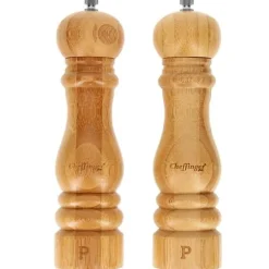 Set med 2 Mölningar för Salt och Peppar i Naturlig Bambus Justerbar Kvarn Cheffinger Brun / Beige