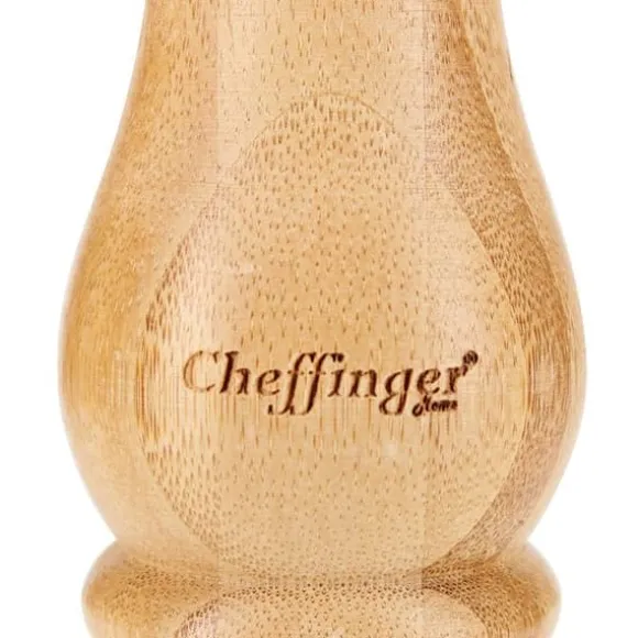 Set med 2 Mölningar för Salt och Peppar i Naturlig Bambus Justerbar Kvarn Cheffinger Brun / Beige