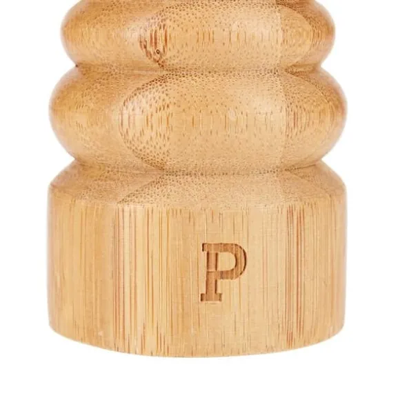 Set med 2 Mölningar för Salt och Peppar i Naturlig Bambus Justerbar Kvarn Cheffinger Brun / Beige